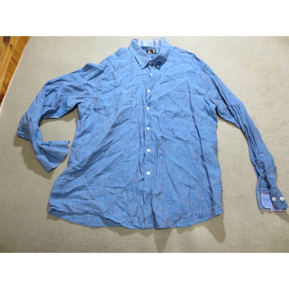 Forsyth of Canada Mens Shirt 2XL Blue Linen Long Sleeve Button Down Pocket - Picture 1 of 9
